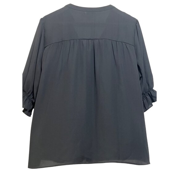 Zac & Rachel Woman Black V-Neck Blouse 2X Ruffle Sleeves Lace Detail Sheer - Picture 2 of 16